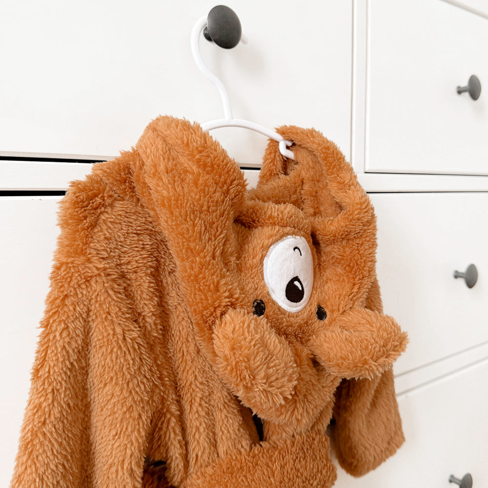 Plush hooded baby robe with cute bear face