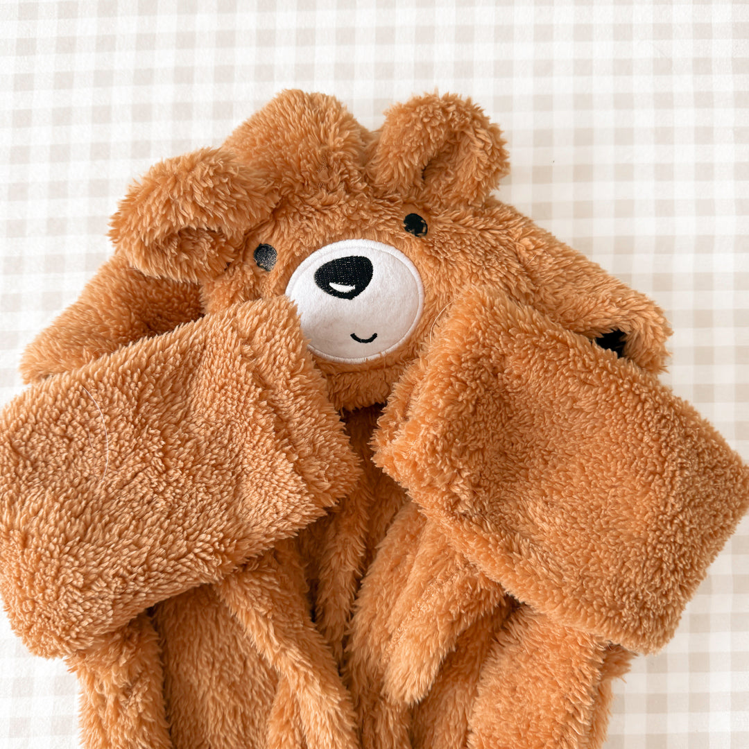 Cozy infant bathrobe with teddy bear hood
