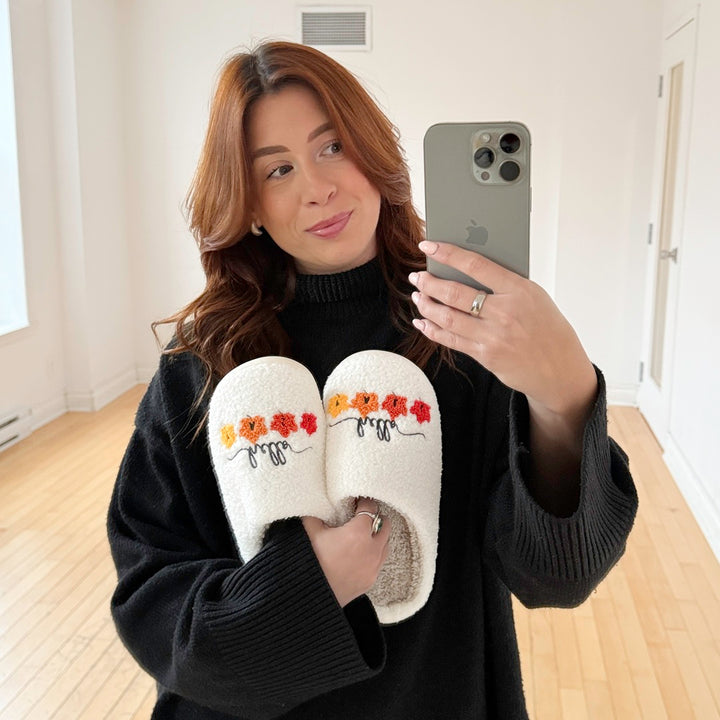 Cute “Hello Fall” embroidered house shoes