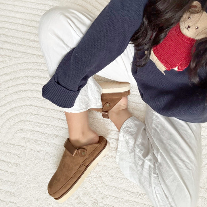 Soft suede clogs with cushioned platform sole