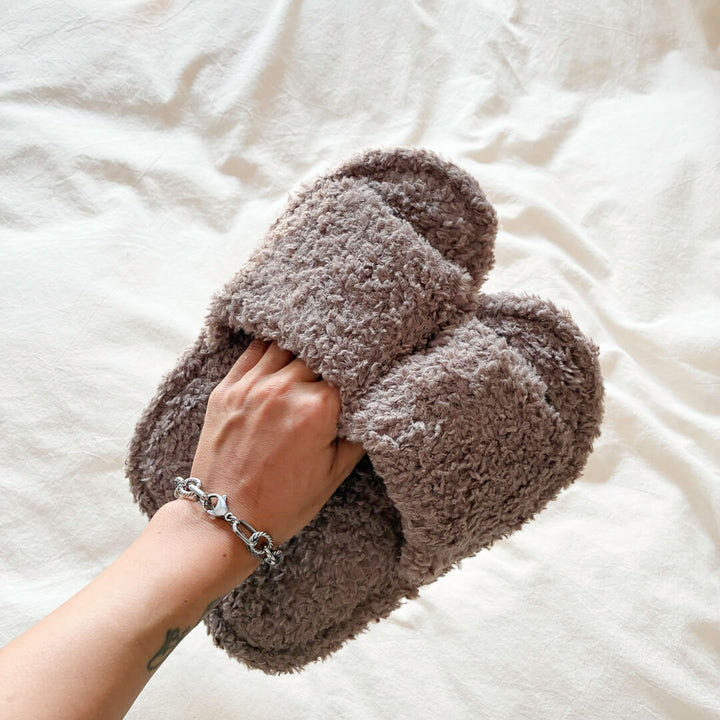 plush slippers with cushioned slip-on style