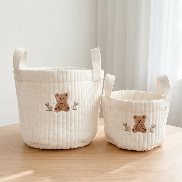 Nursery fabric basket for baby essentials