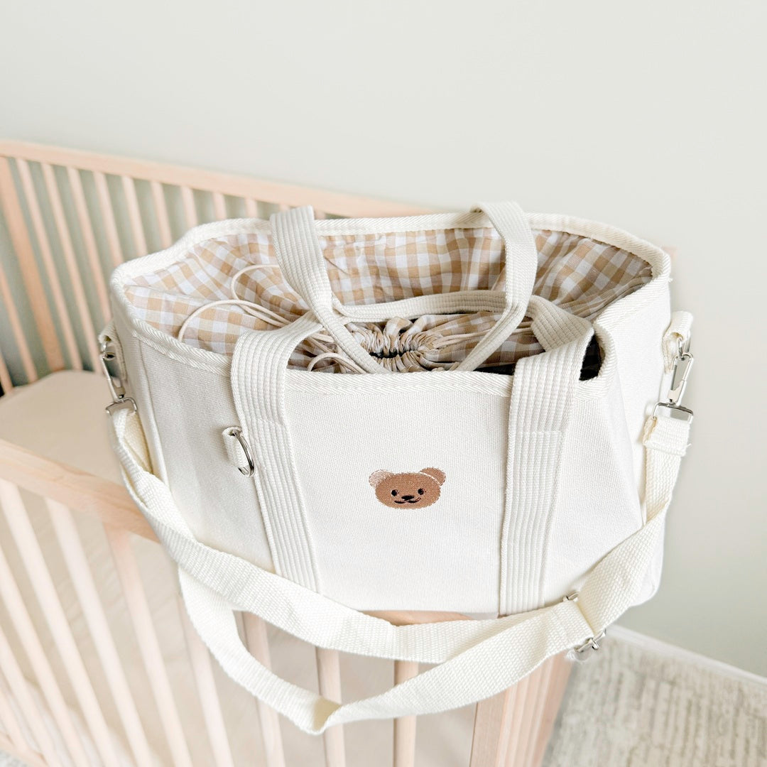 Neutral tone diaper bag for moms and baby essentials