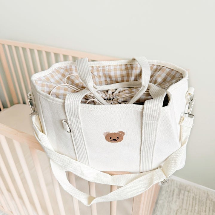 Neutral tone diaper bag for moms and baby essentials