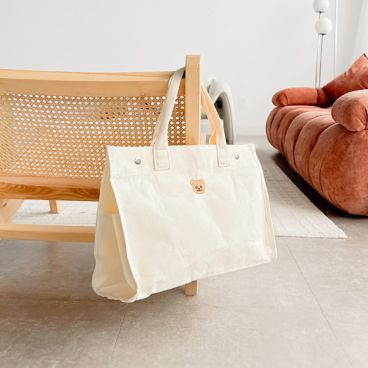 Cute bear patch tote bag for school and daily use