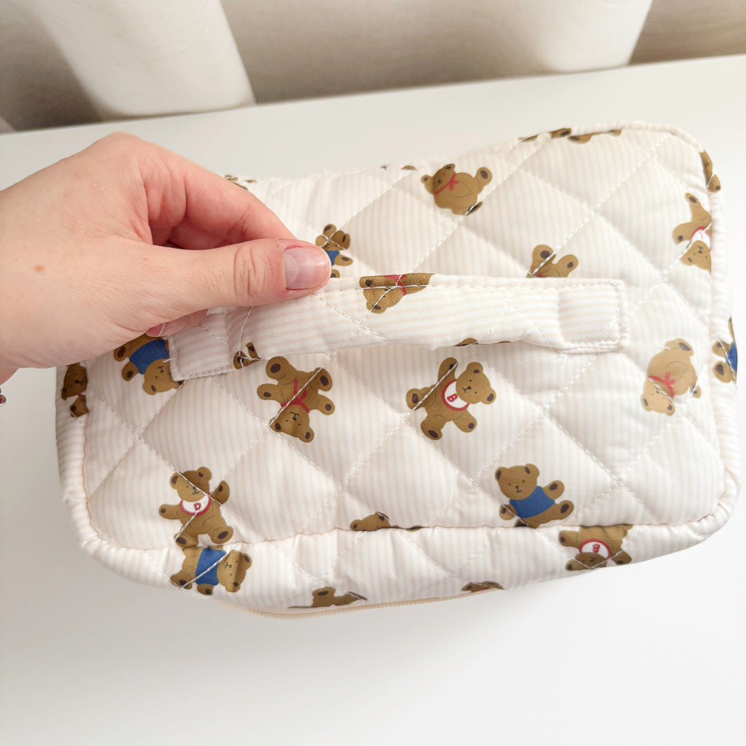 quilted teddy bear cosmetic bag set