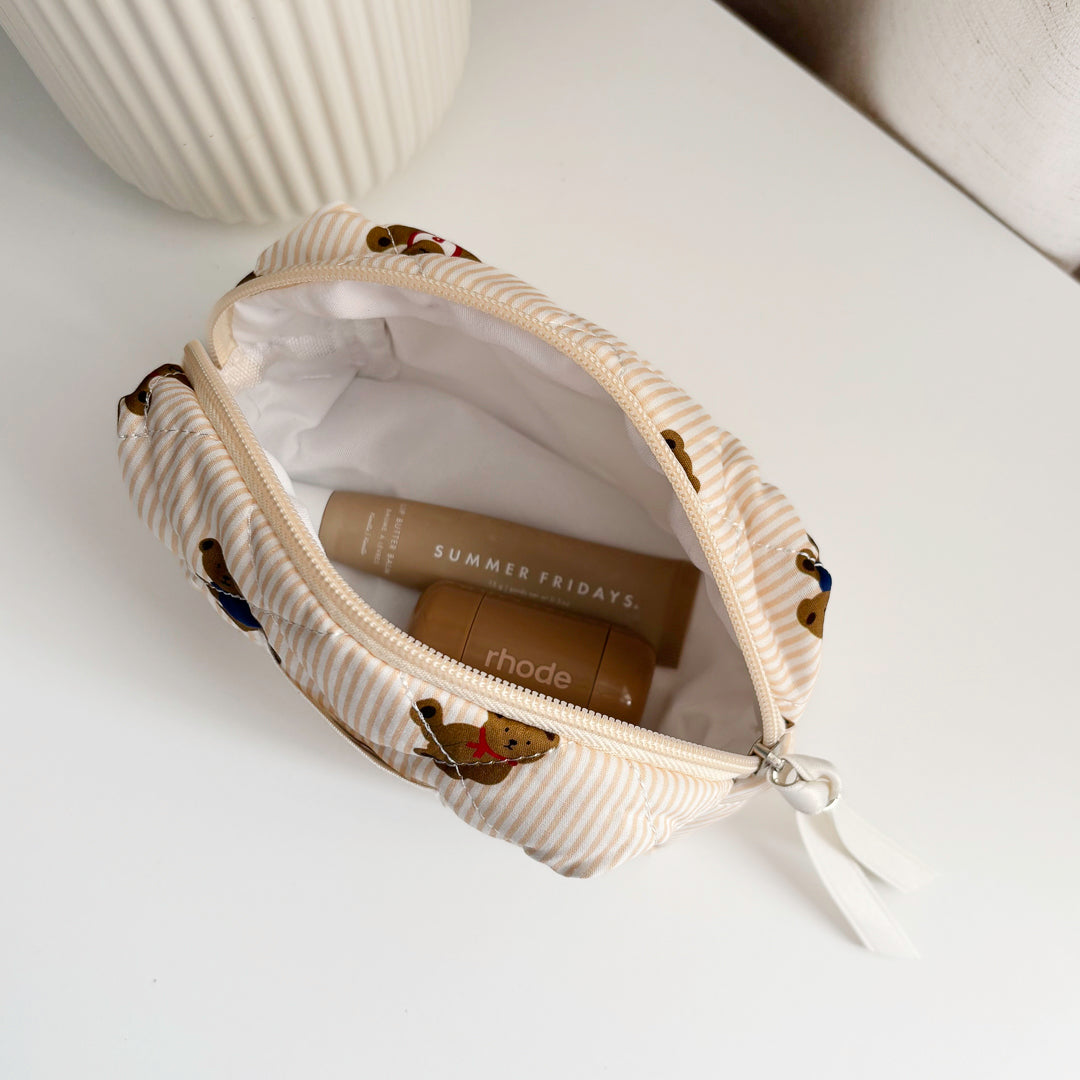 quilted teddy bear cosmetic bag