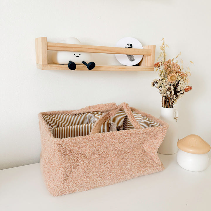 brown storage organizer with compartments and handle