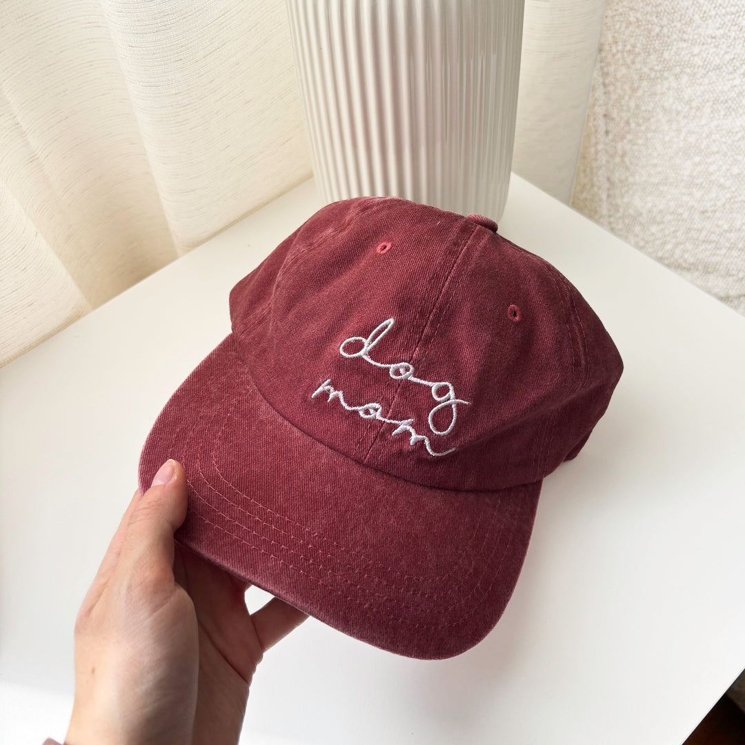 dog mom slogan cap with vintage wash and adjustable strap