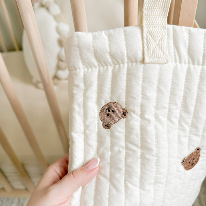 Baby storage tote bag with soft quilted design