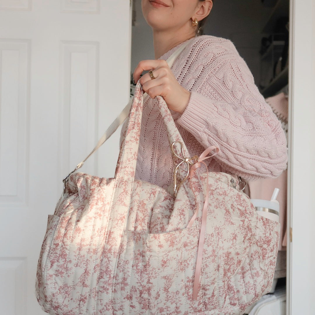 Cozy quilted carryall bag with spacious interior