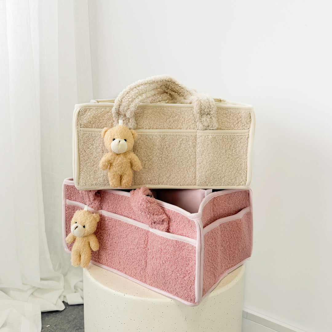 Cozy nursery storage basket with soft fleece fabric and sturdy structure