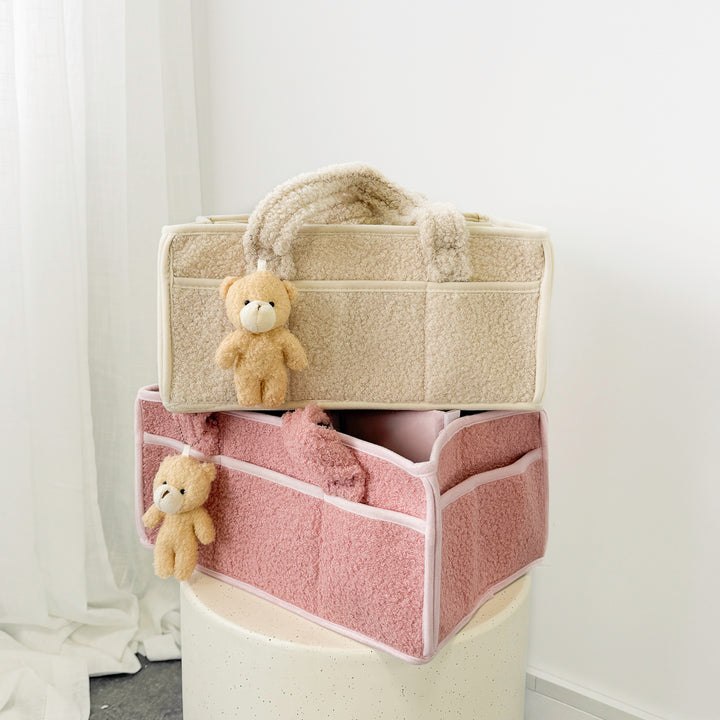 Cozy nursery storage basket with soft fleece fabric and sturdy structure