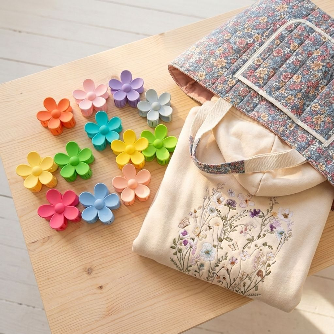 Everyday essentials bundle with tote bag sweatshirt and clip