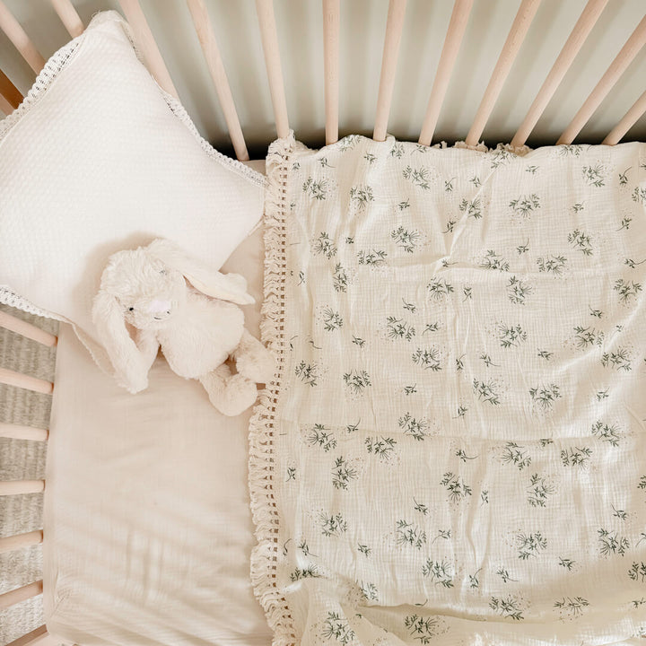 Cotton receiving blanket with dainty floral pattern