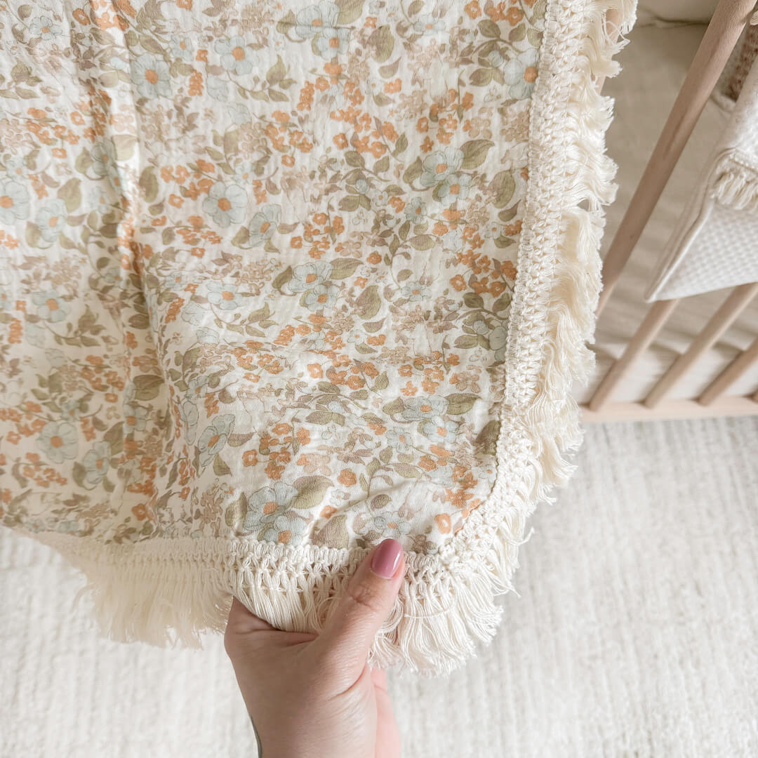 Soft floral baby blanket for stroller or crib