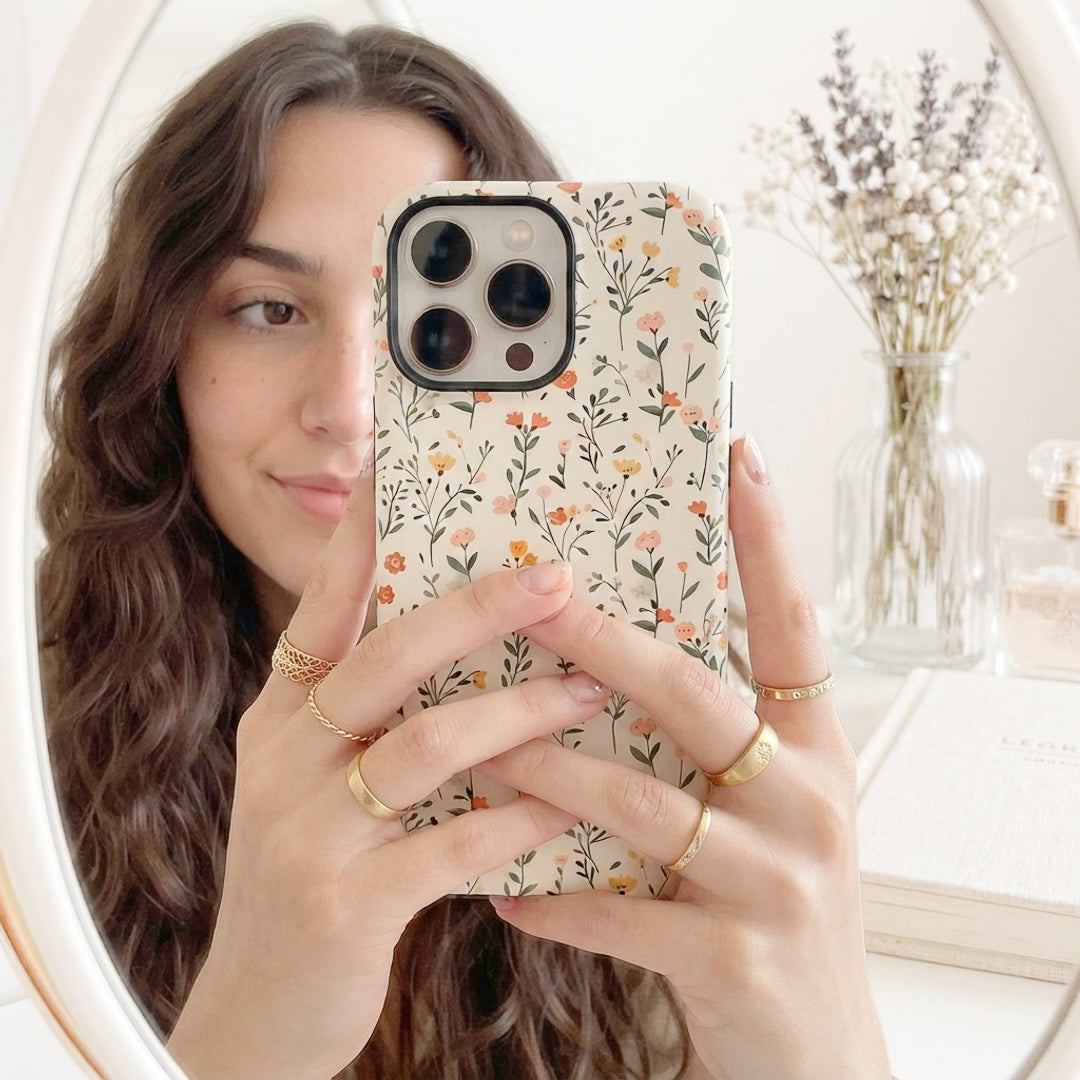 Cream iPhone case with dainty floral print