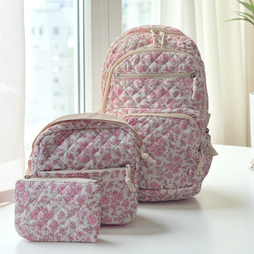 pink floral quilted bag set with three versatile styles for women