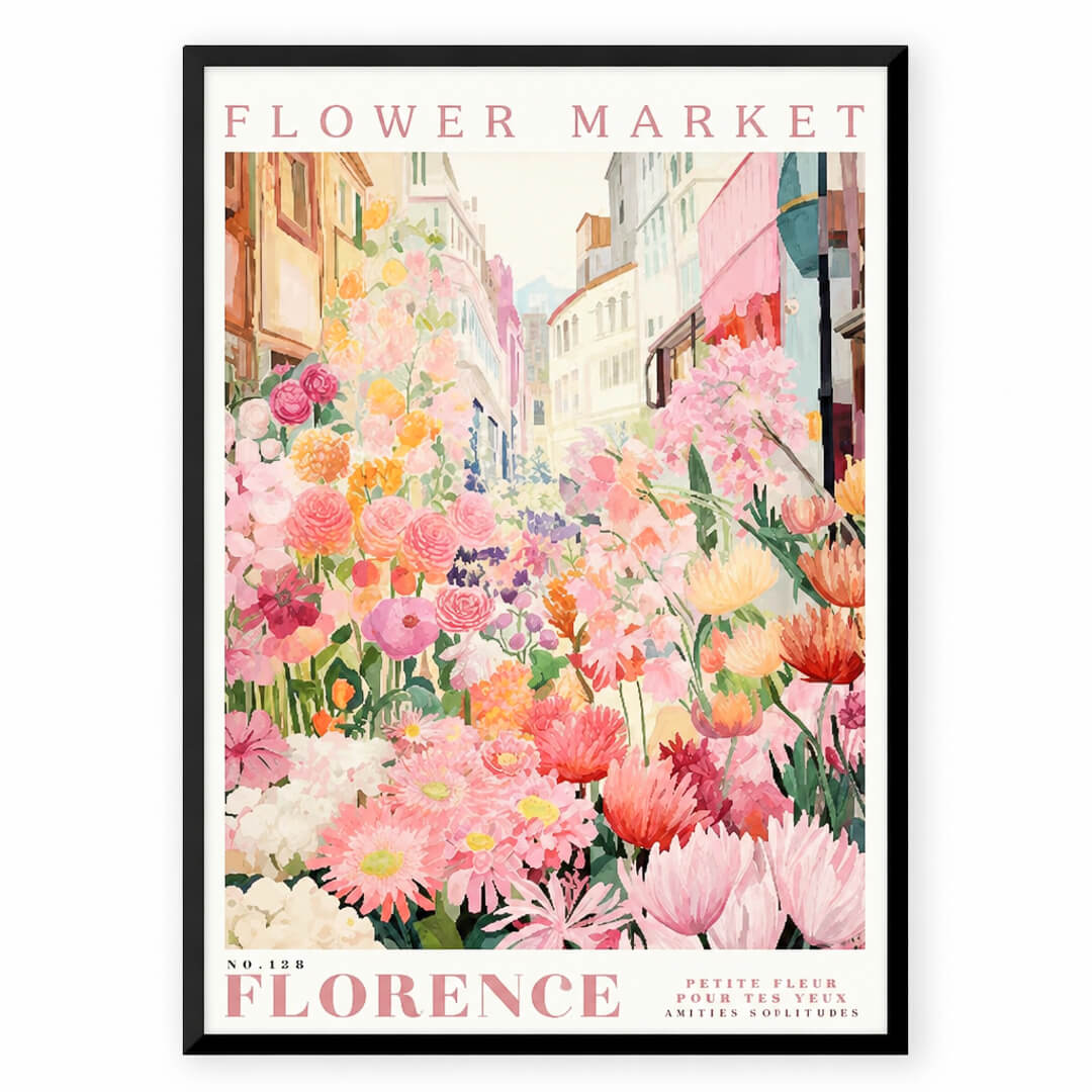 Flower Market Wall Art Print with colorful floral illustration