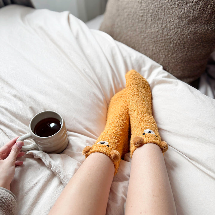 Soft fuzzy teddy bear socks for women and girls