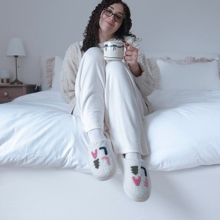 Plush holiday house slippers