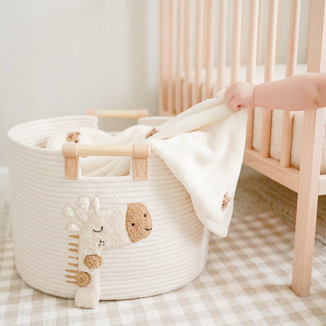 Giraffe themed nursery storage basket for baby toys