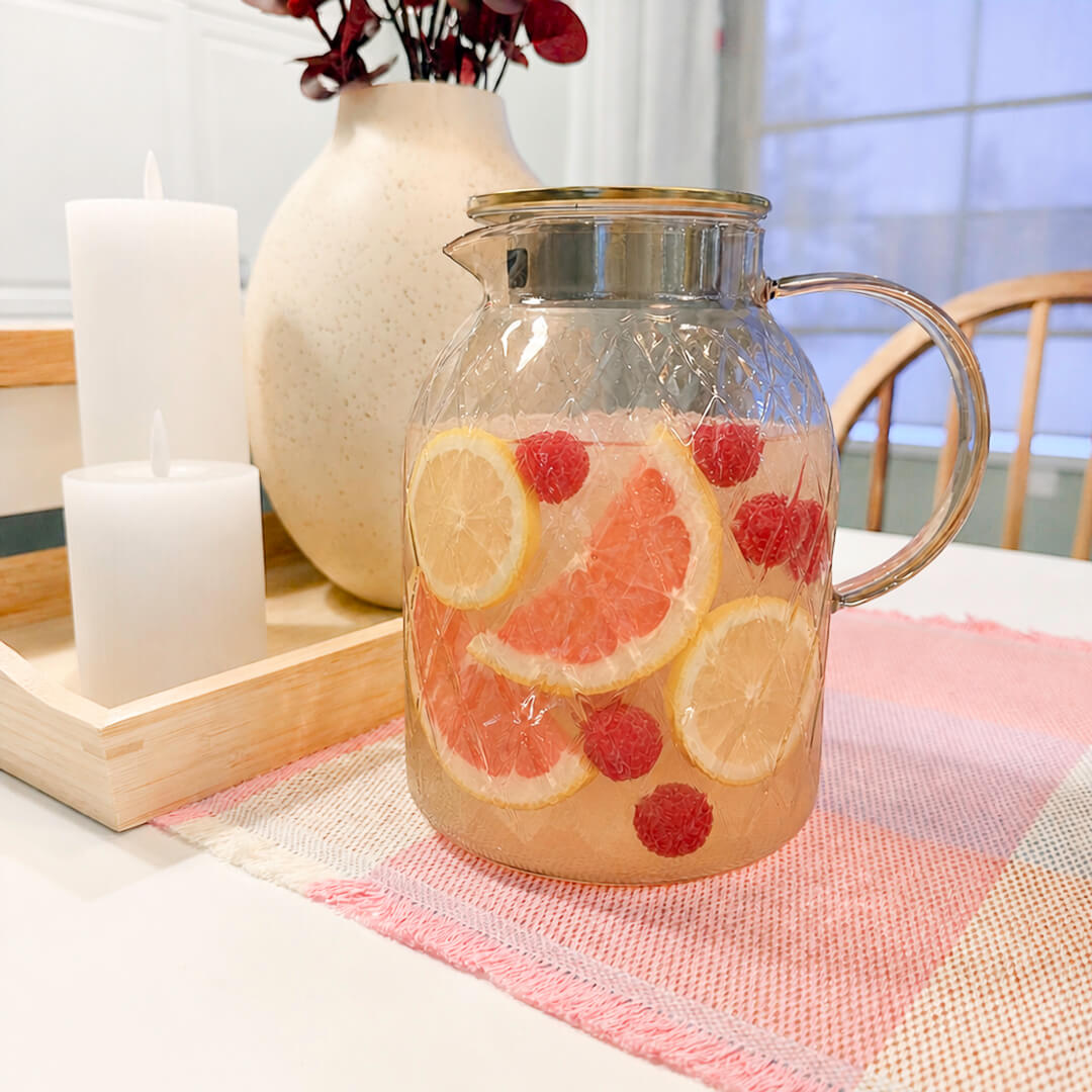 Amber glass pitcher with elegant diamond texture