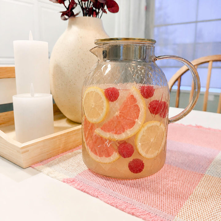 Amber glass pitcher with elegant diamond texture