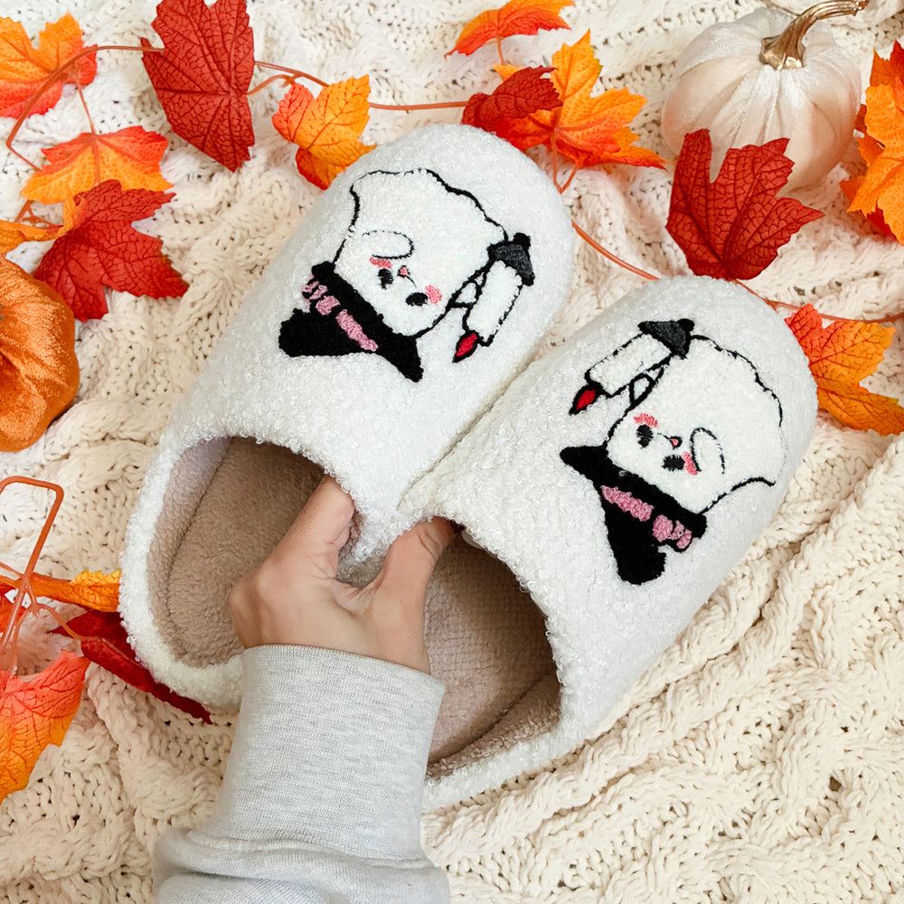 Spooky Boo slippers with soft plush texture