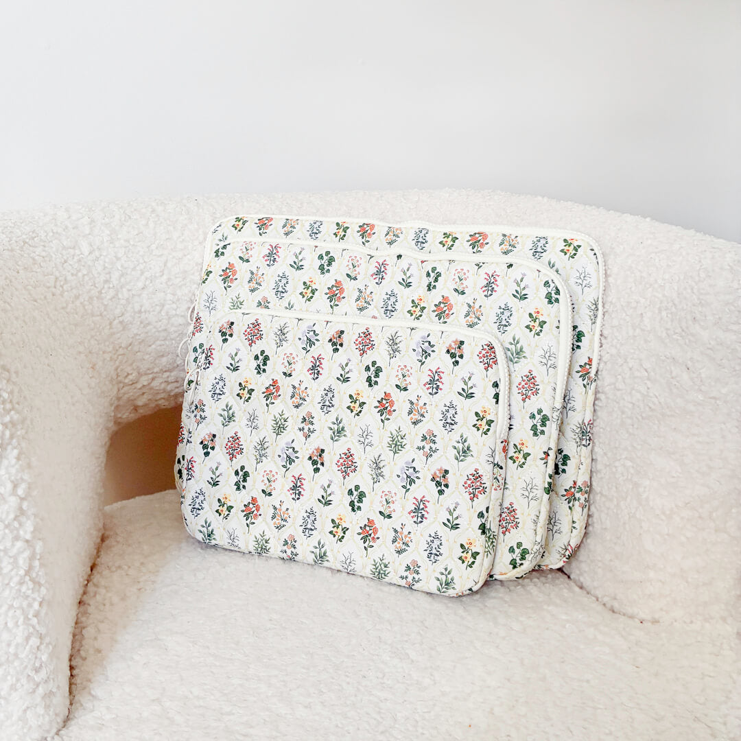 Quilted laptop sleeve with colorful flowers