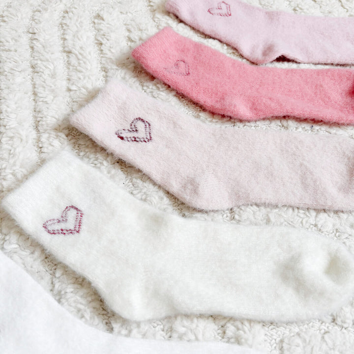 Cute embroidered heart ankle socks bundle in pastel pink tones