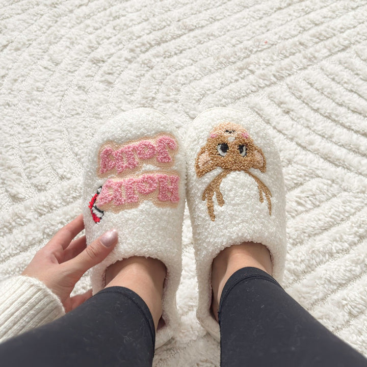 Fluffy slip-on Christmas slippers