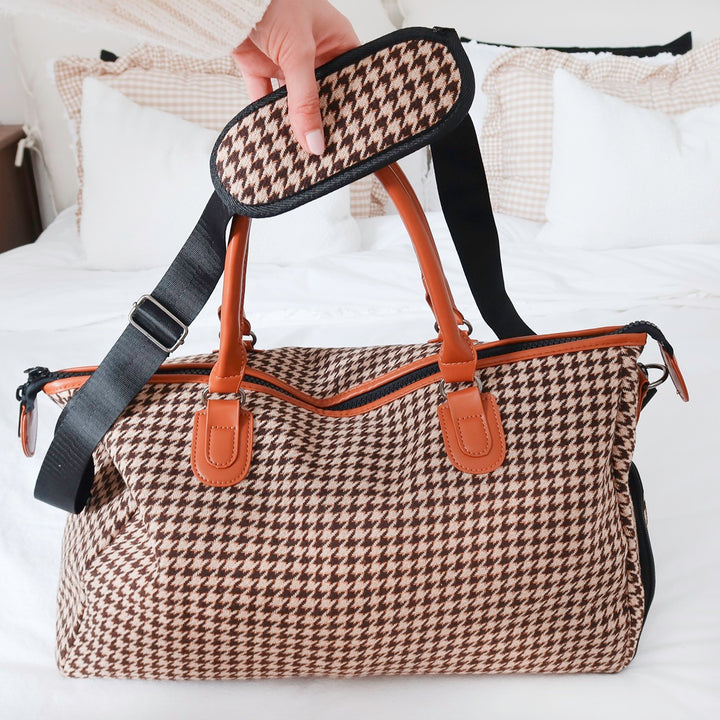Stylish houndstooth travel duffle bag for weekend trips
