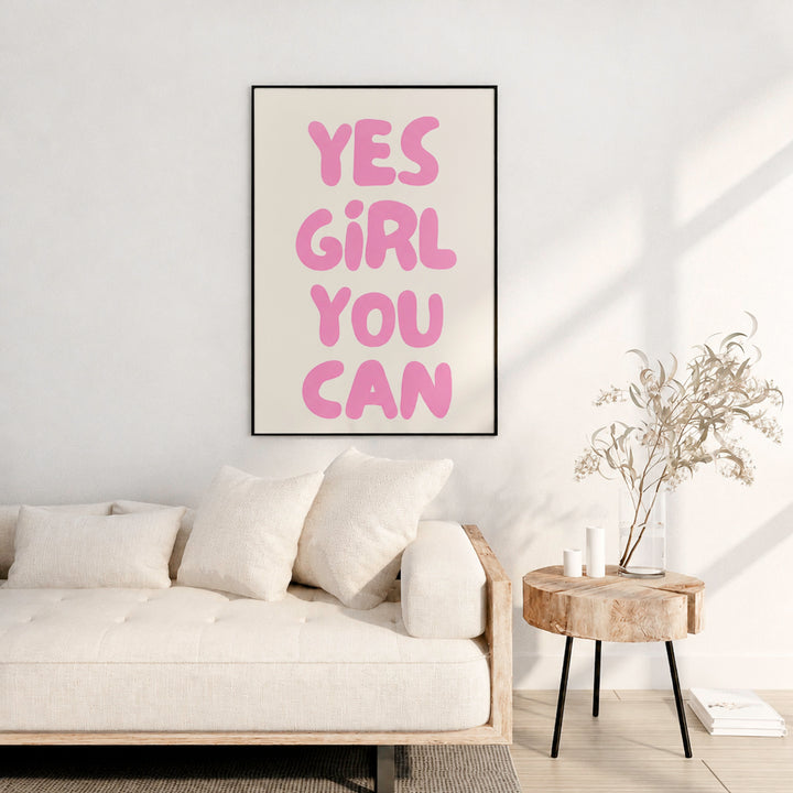 Yes Girl You Can poster with playful bubble lettering