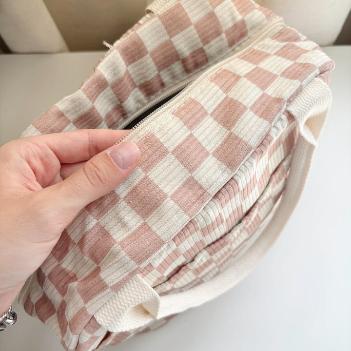 Corduroy bento carrier bag with zipper closure