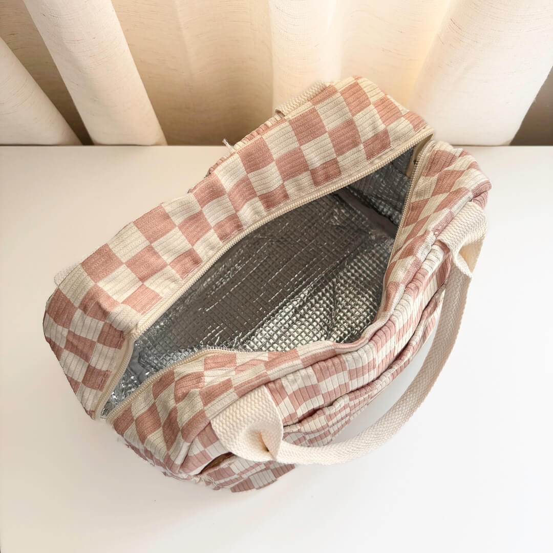 insulated corduroy lunch tote bag for work, school, and travel