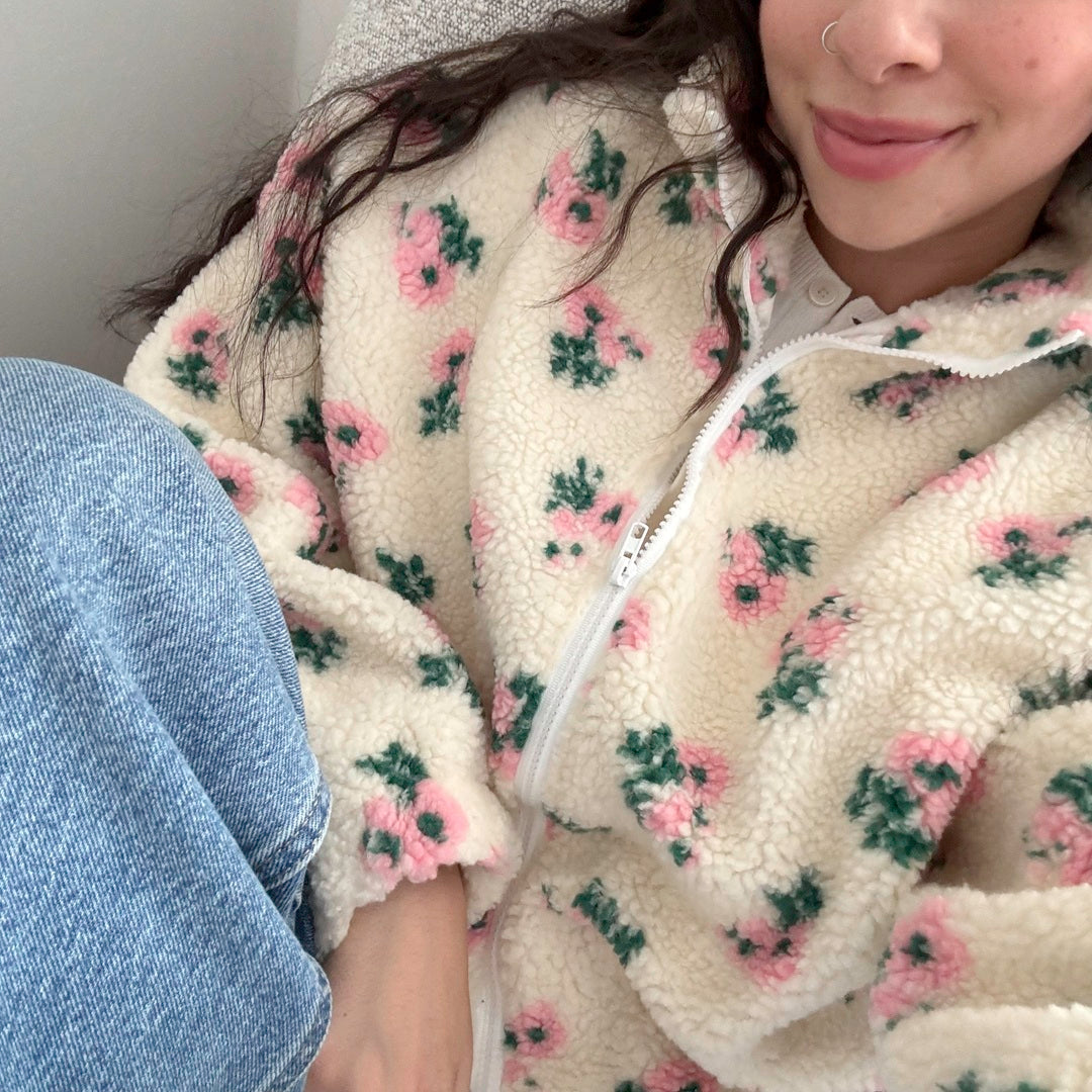 Cozy full-zip fleece jacket with soft sherpa texture