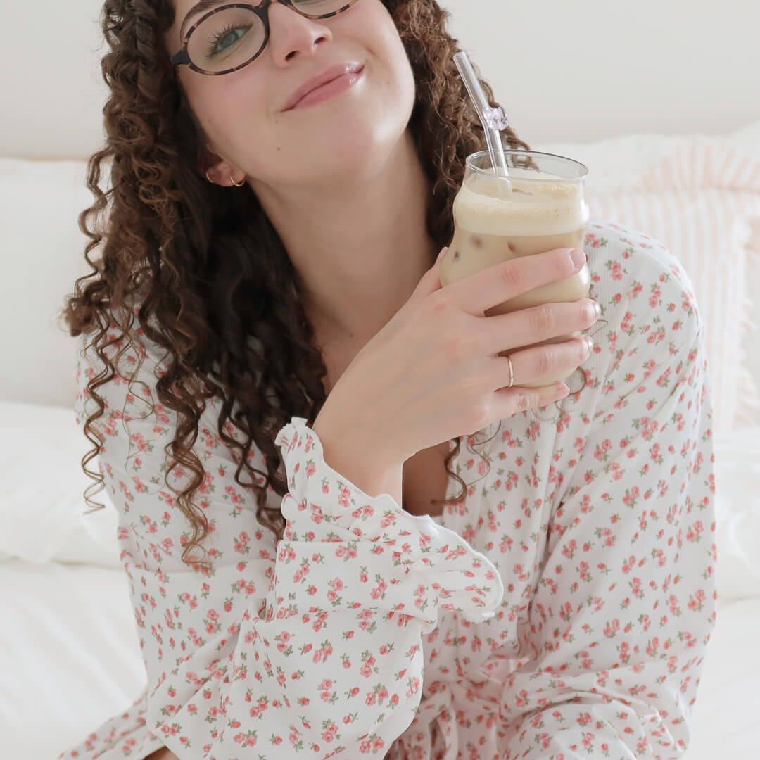 Women's short floral robe with romantic cottagecore-inspired design