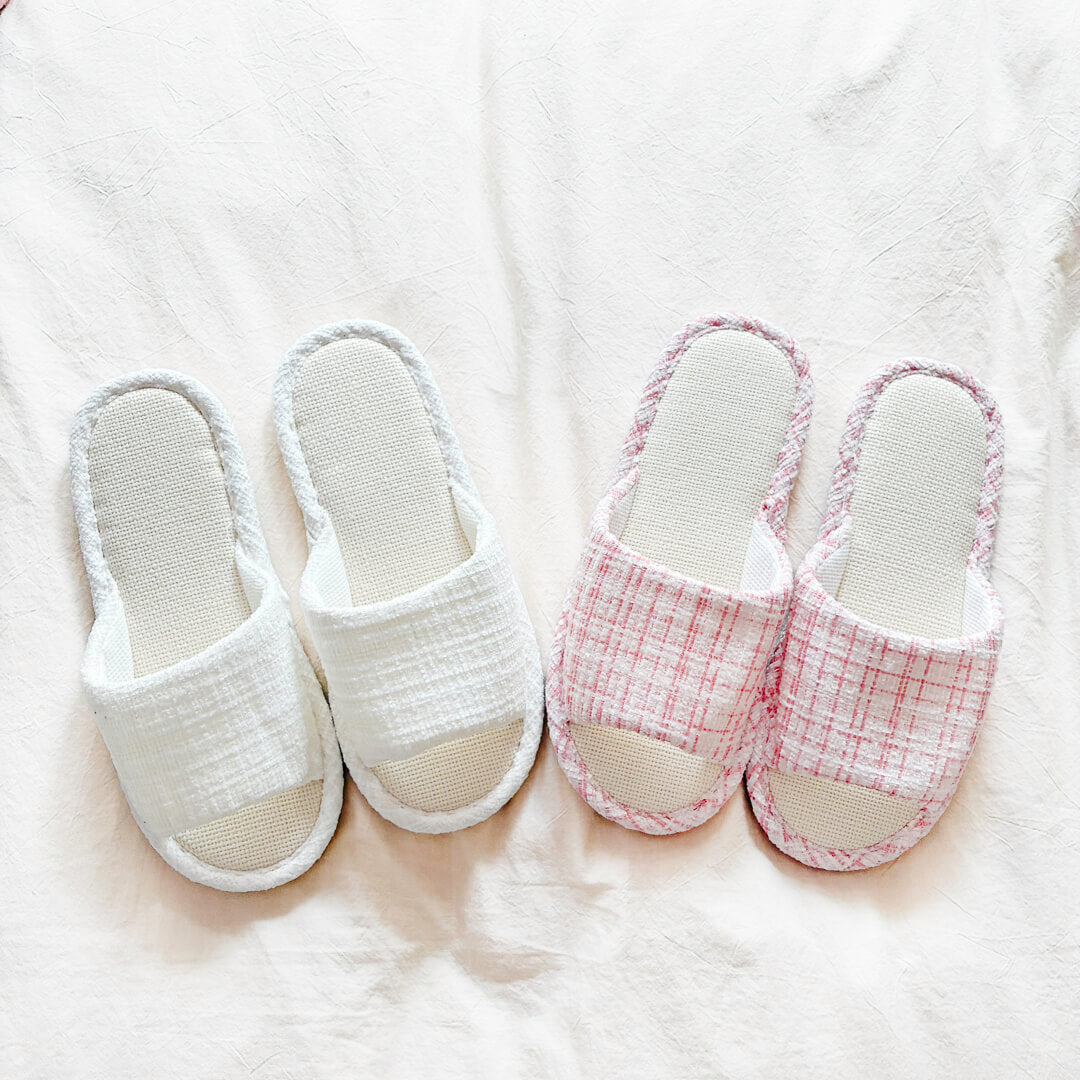 Soft linen house slippers with breathable open toe