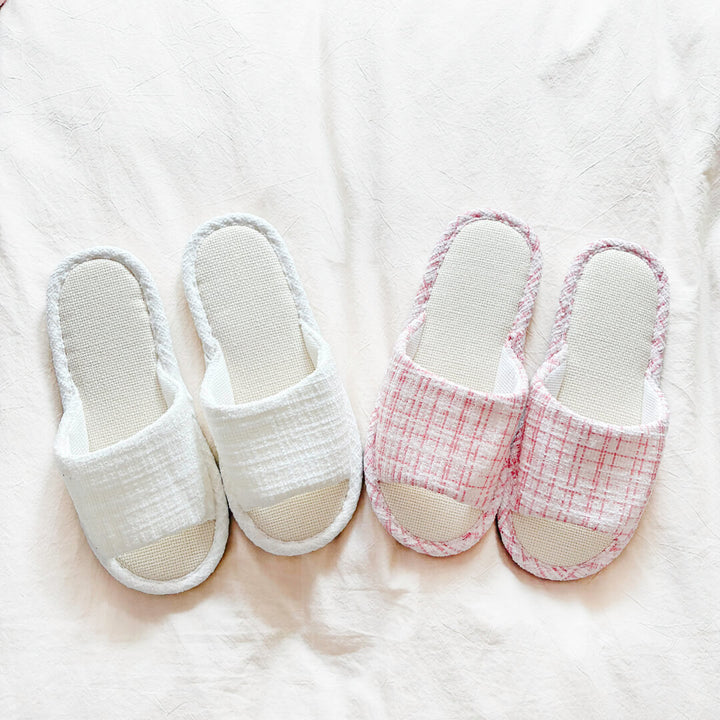 Soft linen house slippers with breathable open toe