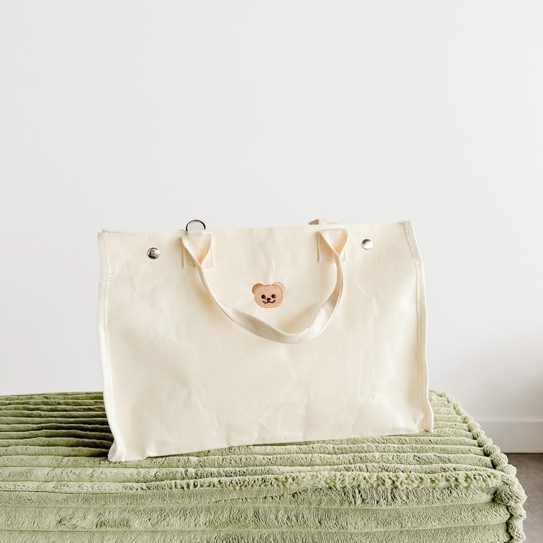 Little bear canvas handbag with snap button closure