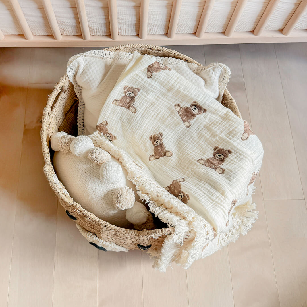 baby blanket with soft teddy bear print