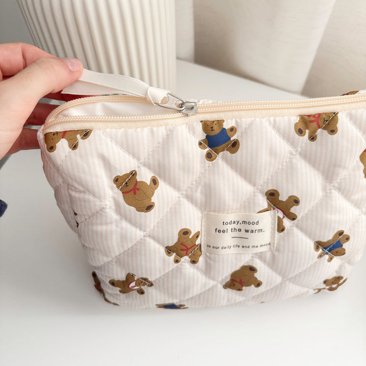 Soft striped makeup bag set with bear print