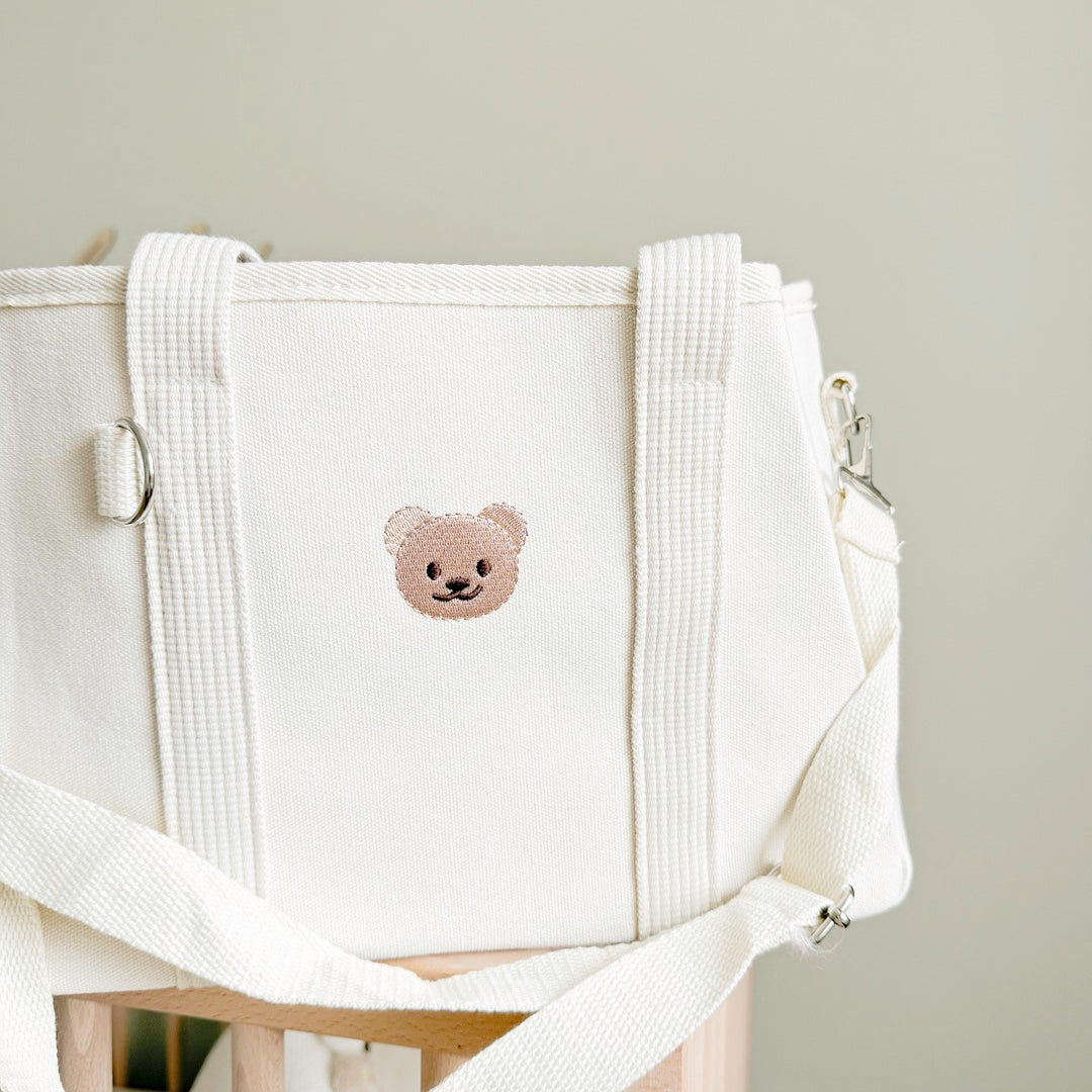 Minimalist baby bag with cute bear design