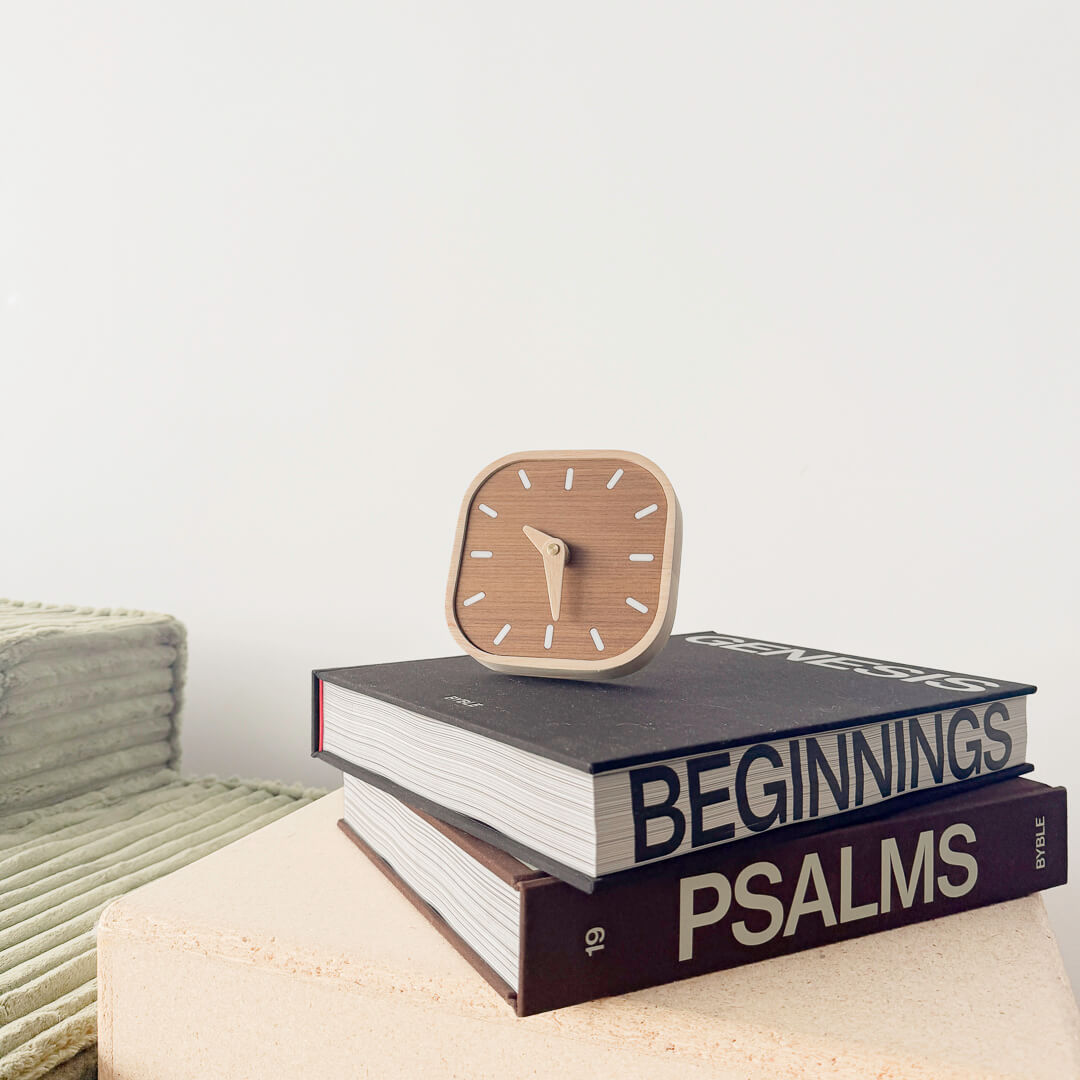 Modern wooden clock with rounded corners