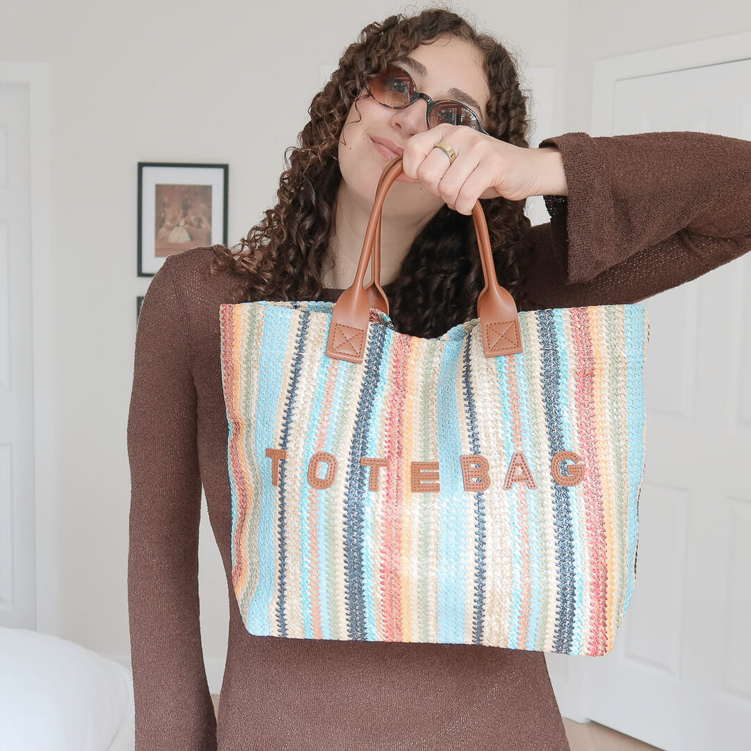 Striped tote bag with textured woven finish
