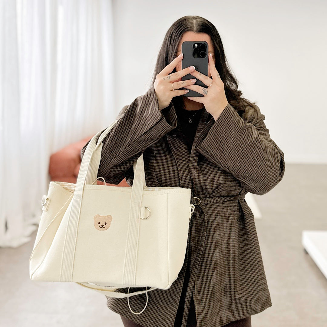 Canvas baby tote bag with adjustable shoulder strap