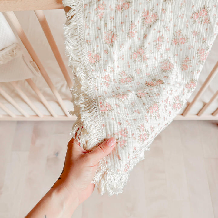 Soft baby blanket with fringe trim