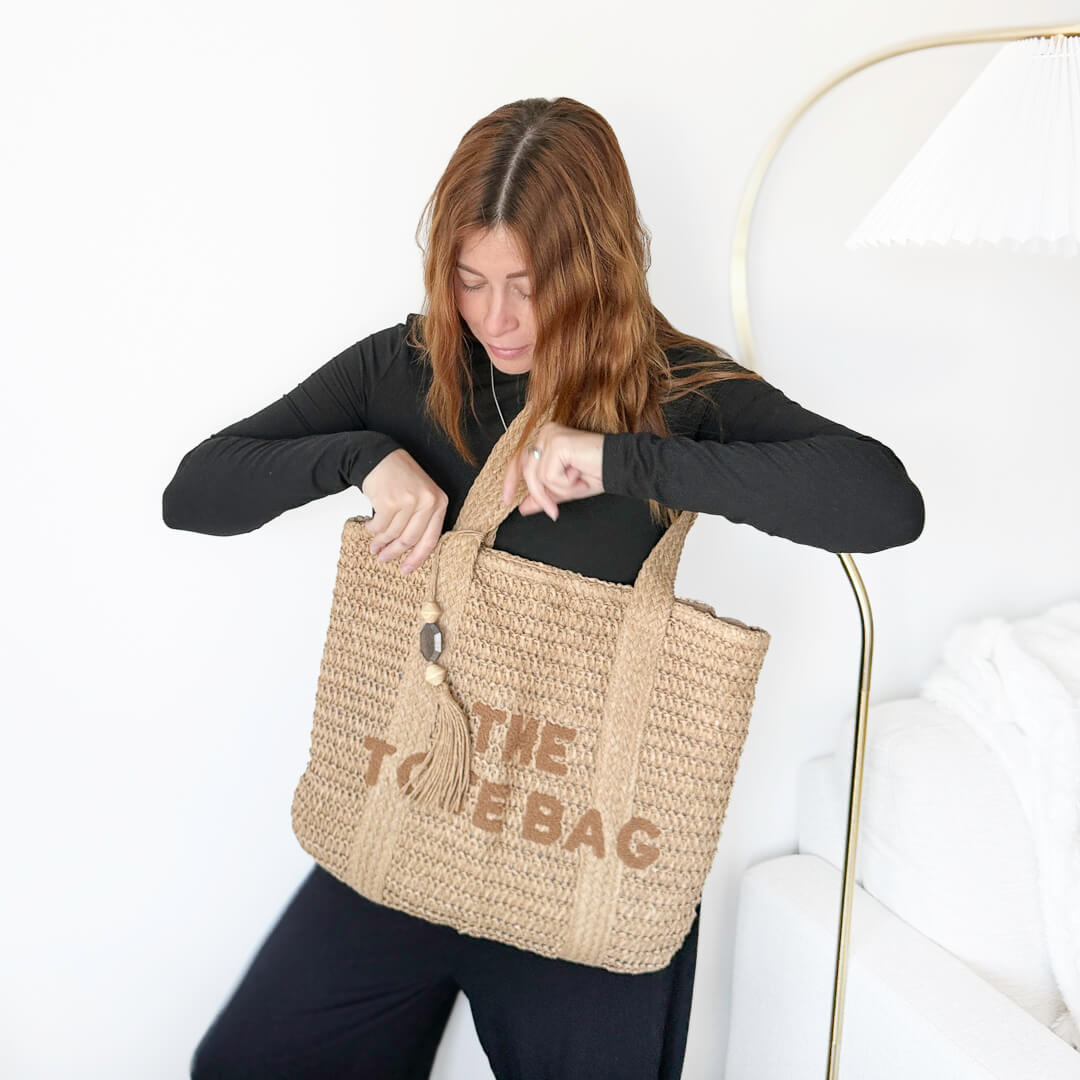 straw shoulder bag with roomy interior