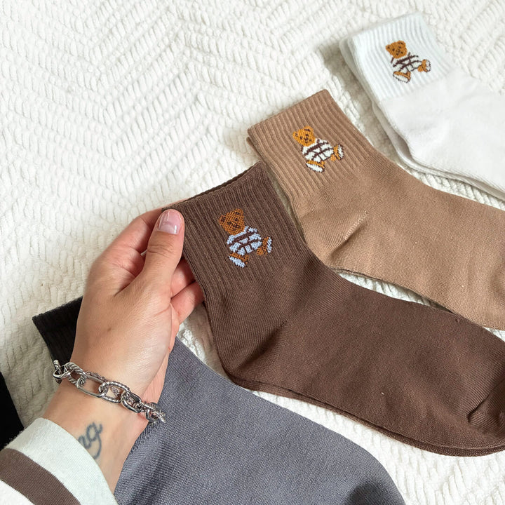 Everyday crew socks with adorable bear character detail